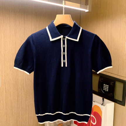 夏季高级拼色翻领针织衫衣服男款polo衫 时尚男士短袖t恤2025新款