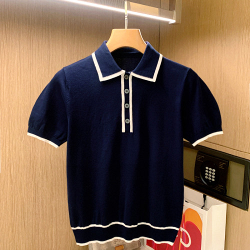 夏季短袖宴会拼色polo衫透气轻薄