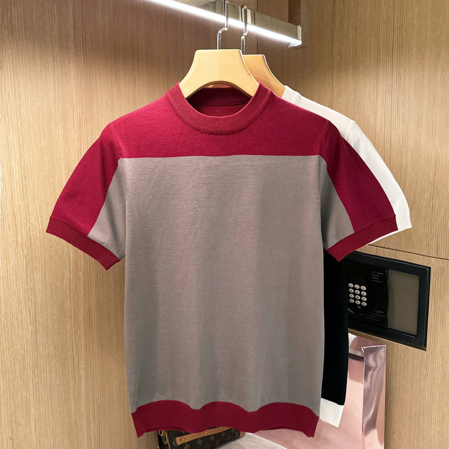 欧洲站潮流短袖男款2026新款 夏季休闲男生拼色针织上衣圆领t恤男