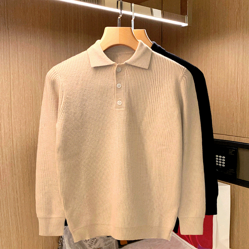 英伦风纯色时尚加厚翻领针织polo衫男痞帅青年商务休闲毛衣男冬季