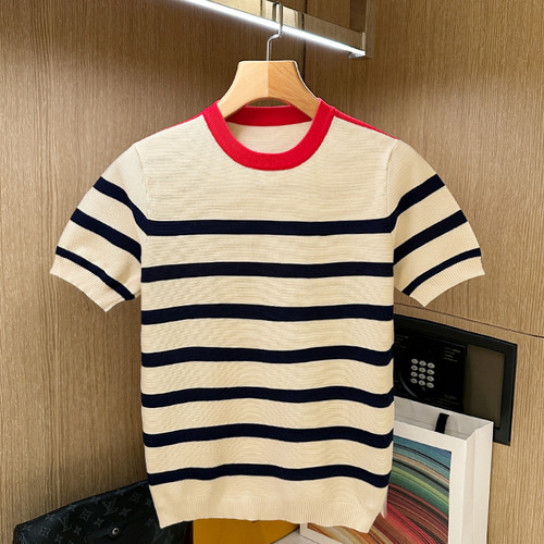 短袖潮流青年肌理感条纹t恤高端