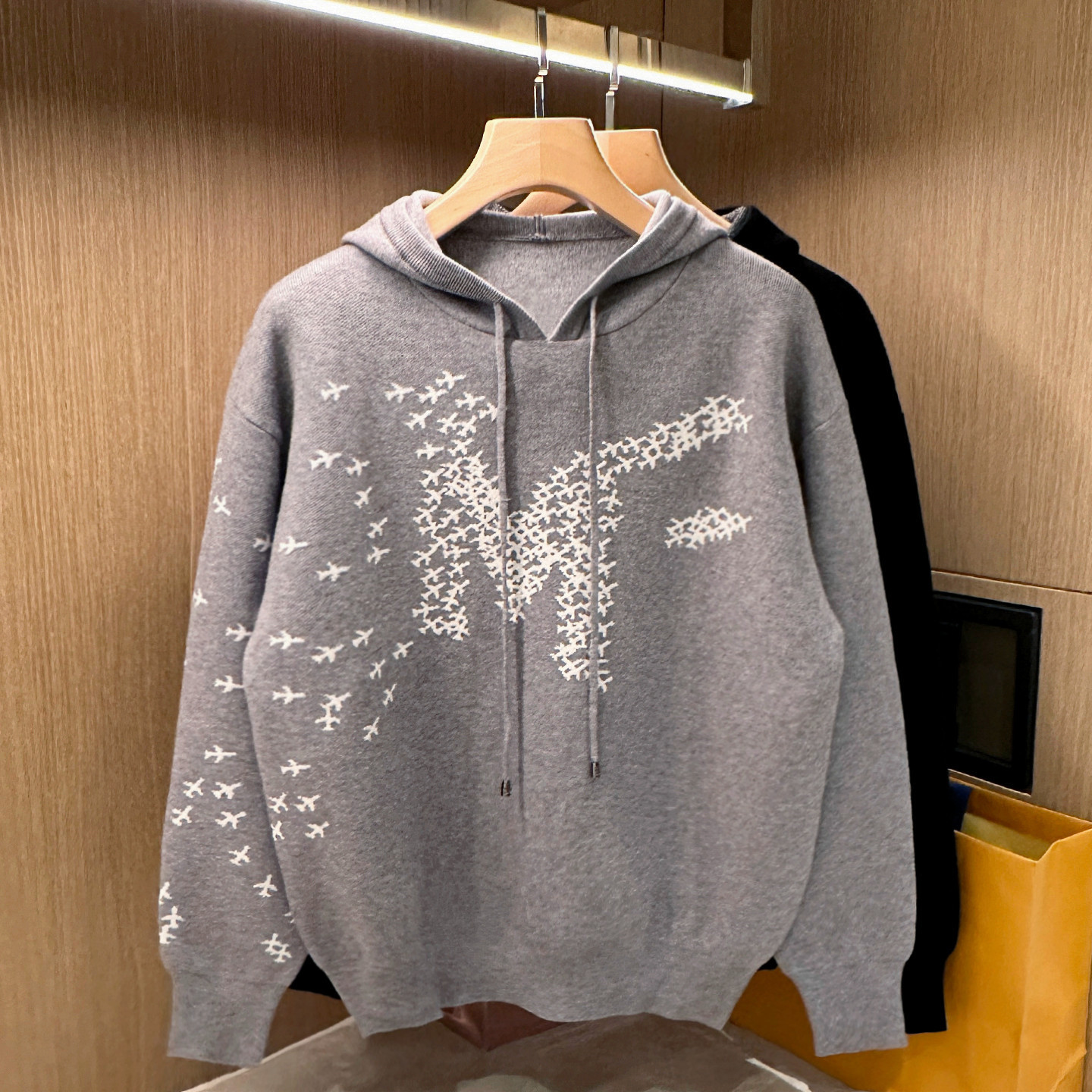 套头针织衫连帽飞机提花毛衣轻奢