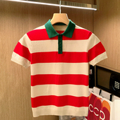 短袖 衣服polo衫 夏季 休闲高级拼色条纹翻领t恤男士 新款 针织衫 男款