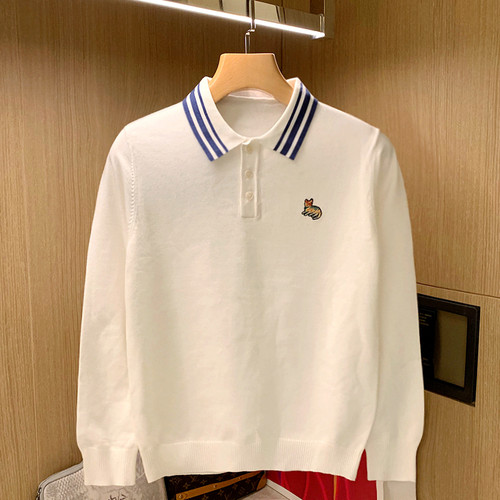 秋冬长袖日常休闲拼色条纹polo衫