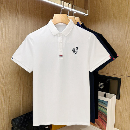 夏季短袖时尚通勤公鸡刺绣polo衫