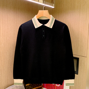 男长袖 英伦复古高级拼色修身 青年针织polo衫 轻奢时尚 翻领上衣男款