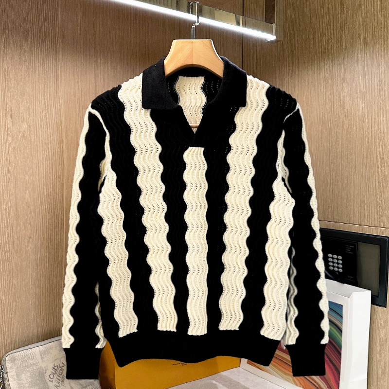 套头粗针翻领拼色扭花毛衣厚保暖