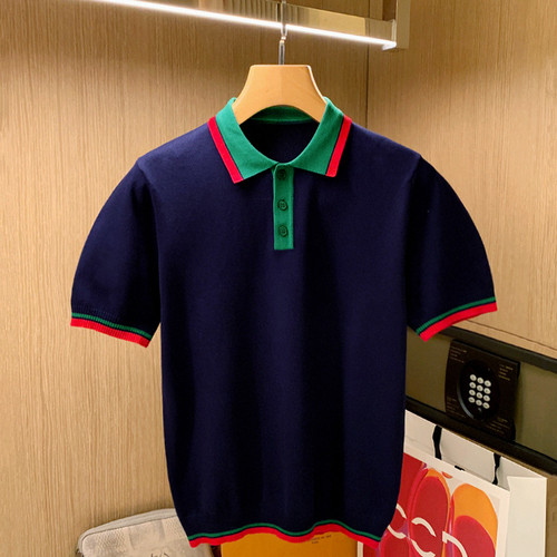 夏季短袖宴会拼色翻领polo衫奢华