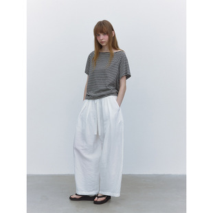 【木南】夏季新款休闲高腰系带冰丝凉凉简约纯色阔腿长裤女H8453