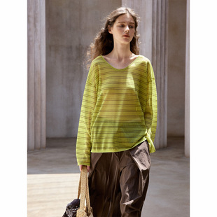 【木南】新品开售丝麻薄透条纹罩衫M8858