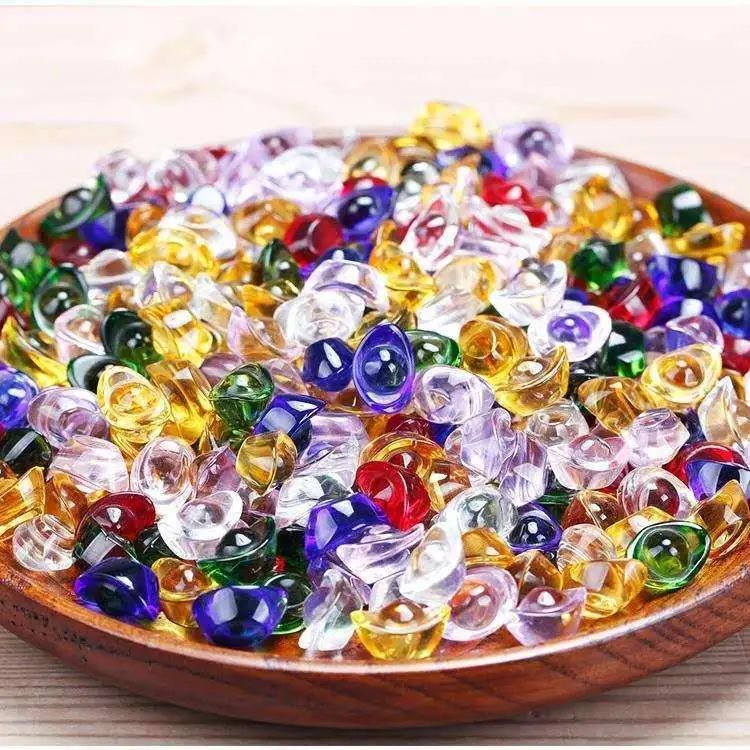 招财水晶黄色小元宝彩色元宝摆件佛堂节日造景花盆装饰元宝水晶