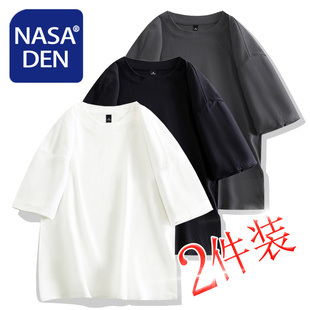 两件装 简约纯色情侣上衣服五分袖 重磅纯棉想T恤男女款 2026年夏季