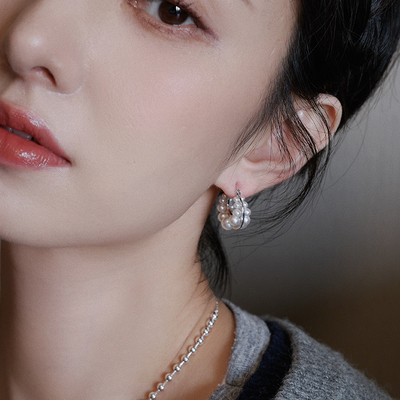 法式珠珠S925银耳圈轻奢复古小众设计感耳饰精致简约