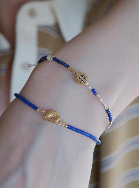 新中式青金石S925银细叠戴显白手链高级感设计轻奢手链手串