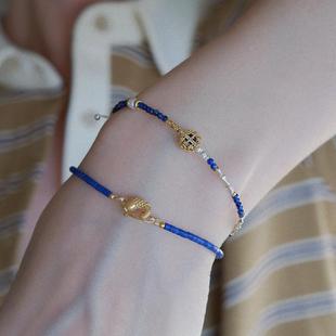 新中式青金石S925银细叠戴显白手链高级感设计轻奢手链手串