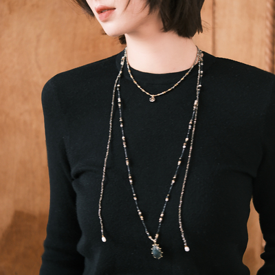 复古新款叠戴项链项链天然石吊坠缠绕轻奢百搭欧美毛衣链