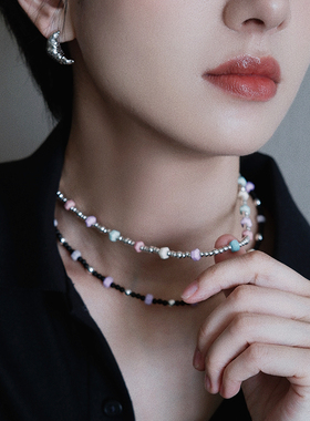 原创设计叠戴毛衣链彩珠百搭
