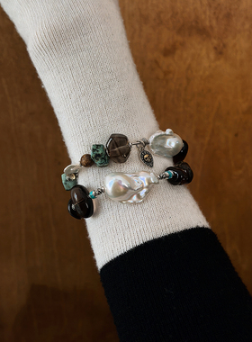 复古巴洛克不规则茶晶虎眼石S925银手串手链宫廷风高级感暗黑系