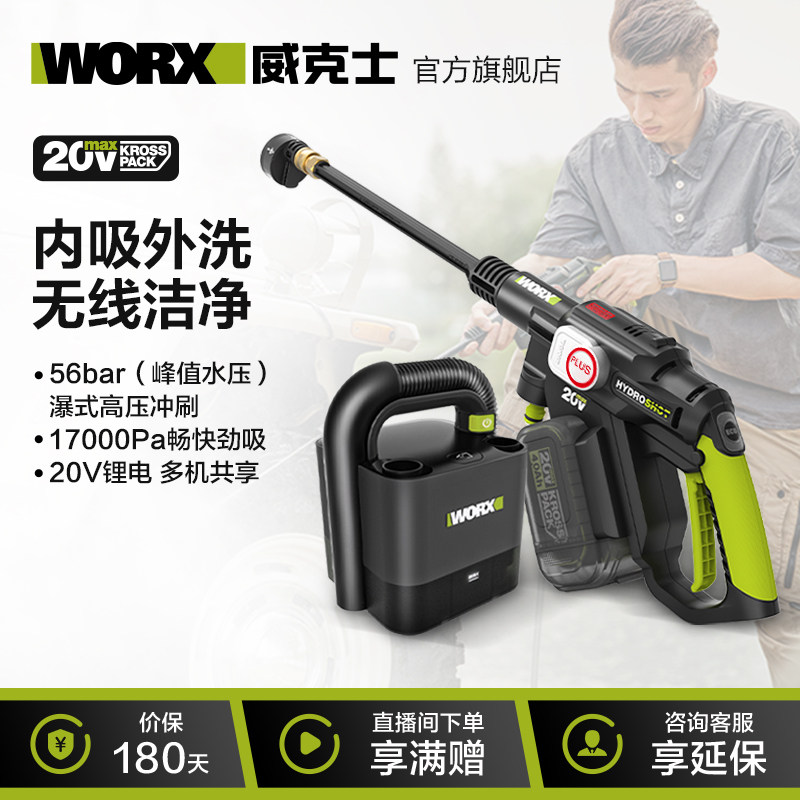 威克士20V家用汽车美容套装WU633无线洗车机吸尘器抛光打蜡充气泵