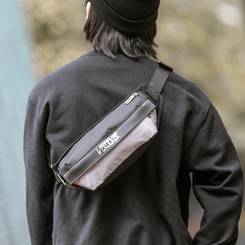 潮牌反光胸包男运动腰包女单肩手机包斜挎背包运动骑行死飞包小包