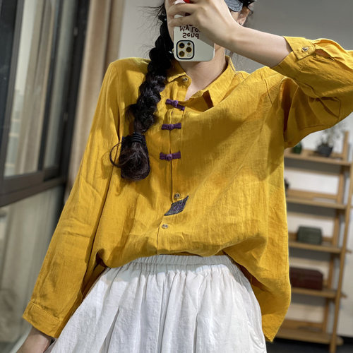 素凡春夏国风撞色贴布亚麻汉服