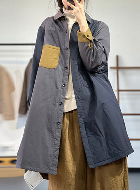 棉外衣复古宽松撞色拼接棉服外套