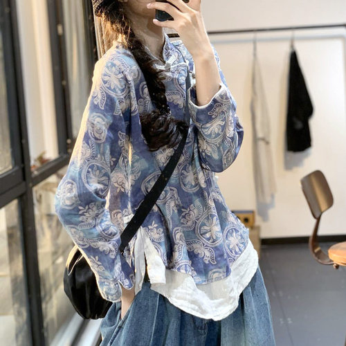 素尚春夏文艺复古印花汉服麻料女