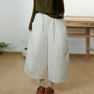 纯色宽松夹棉八分阔腿裤 新款 女 素凡卡冬季 日系简约风休闲保暖棉裤