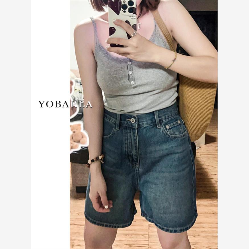 覆古的蓝色直牛仔短裤女性夏季加码胖毫米宽松修身梨形身材宽腿五
