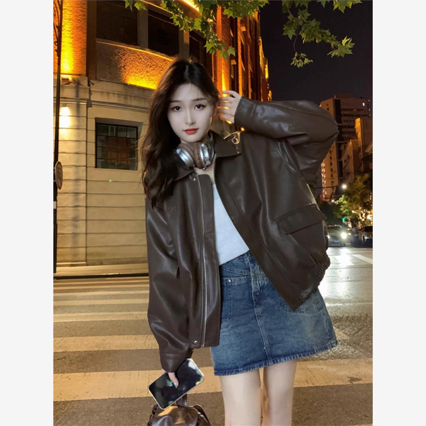 小香风皮衣短外套2025女