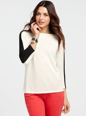 AnnTaylor乳白色配黑边七分袖凉爽女生T恤打底衫一字领S,M,L,欧码