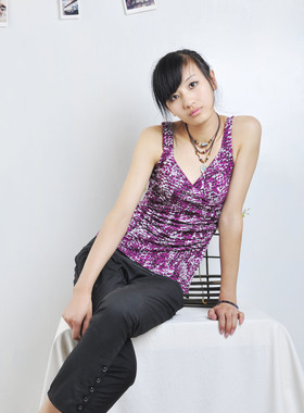 AnnTaylor LOFT女士紫色春夏V领散摆带衬双层尼龙网纱小背心欧码S