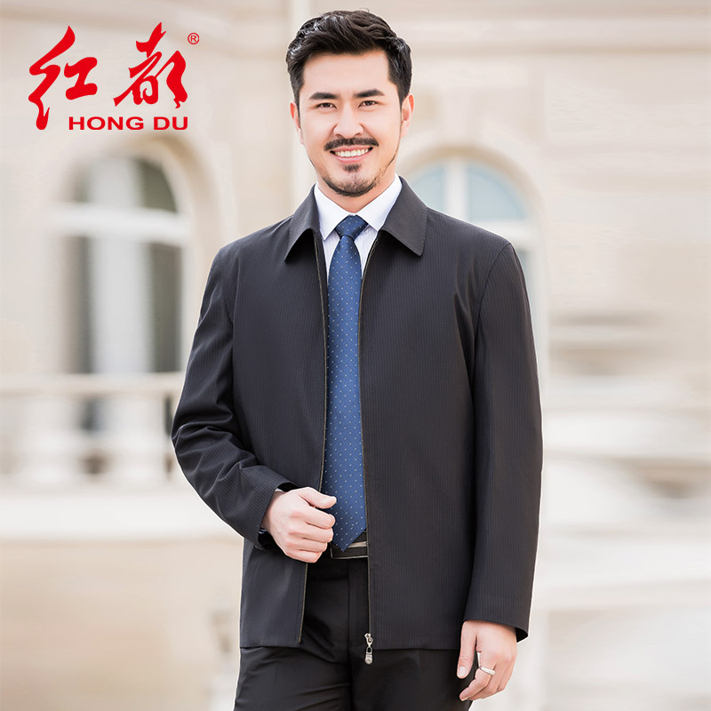 红都羊毛商务拉链款中年蚕丝夹克