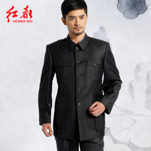 红都中山装套装 进口羊毛民族国服中山装套装中国风男士中山装