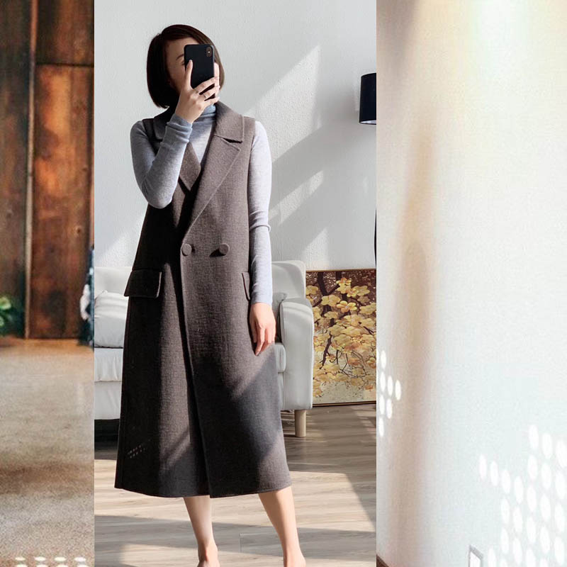 双面羊绒毛呢长款马夹简约外套