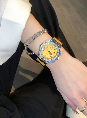 炫酷大表盘手表女个性嘻哈运动风橙色辣妹休闲皇家橡树女士镶钻表