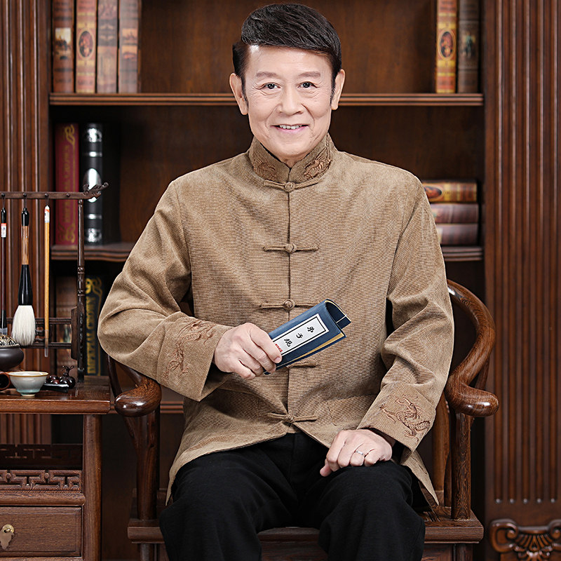 灯芯绒唐装中国风爷爷外套