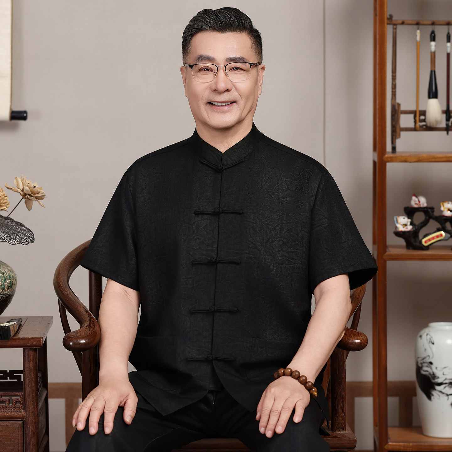 夏季棉麻中老年男短袖唐装套装
