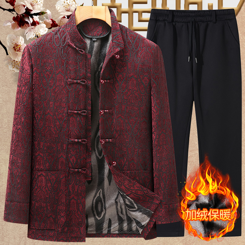 唐装加绒爷爷生日过寿冬装