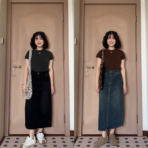 复古高腰牛仔半身裙女夏季小个子
