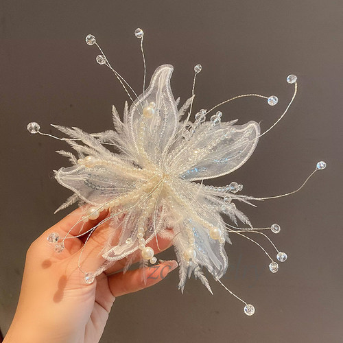 唯美新款羽毛水晶花瓣边夹女高级感甜美侧边花朵演出拍摄新款发卡