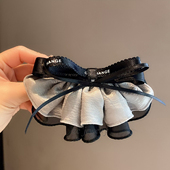 韩版 高级感黑色拼接裙摆蝴蝶结弹簧夹女时尚 轻奢后脑勺顶夹发卡