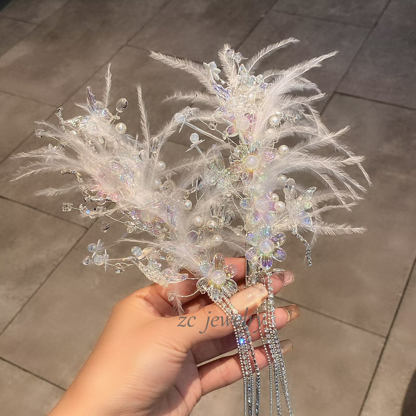 韩版新款唯美琉璃水晶花朵羽毛发夹女高级感演出外出拍照发卡发饰,饰品/流行首饰/时尚饰品新,发饰,淘宝优惠券,粉丝福利购,淘宝优惠卷