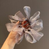 韩国东大门超仙花朵欧根纱气质肠圈女高级感优雅丸子扎头绳发饰