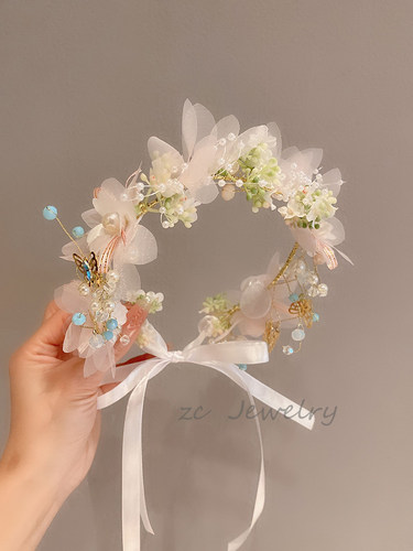森系甜美超仙花朵流苏发箍