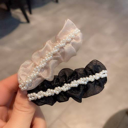 韩式欧根纱精致珍珠边夹女高级感时尚轻奢侧边碎发夹气质新款发饰