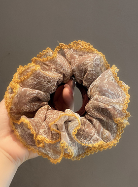 高级感复古黄色腰花欧根纱气质肠圈女时尚小众ins后脑勺扎头绳