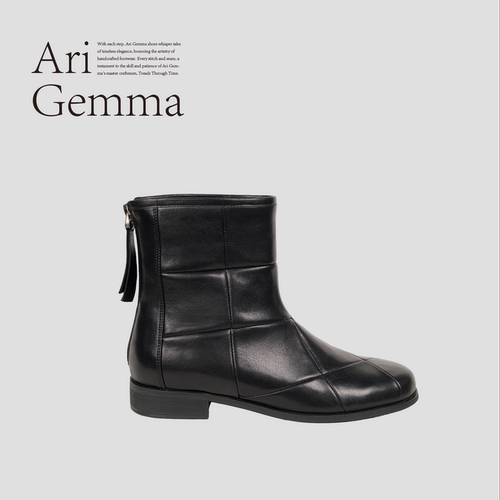 Ari Gemma丨原创设计 纸牌·菱形格拉链中性通勤舒适秋冬短靴女