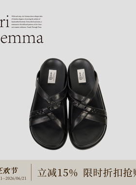 Ari Gemma｜沙漏·交叉编织真皮厚底休闲松弛舒适勃肯凉拖鞋外穿