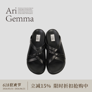 Ari Gemma｜沙漏·交叉编织真皮厚底休闲松弛舒适勃肯凉拖鞋外穿